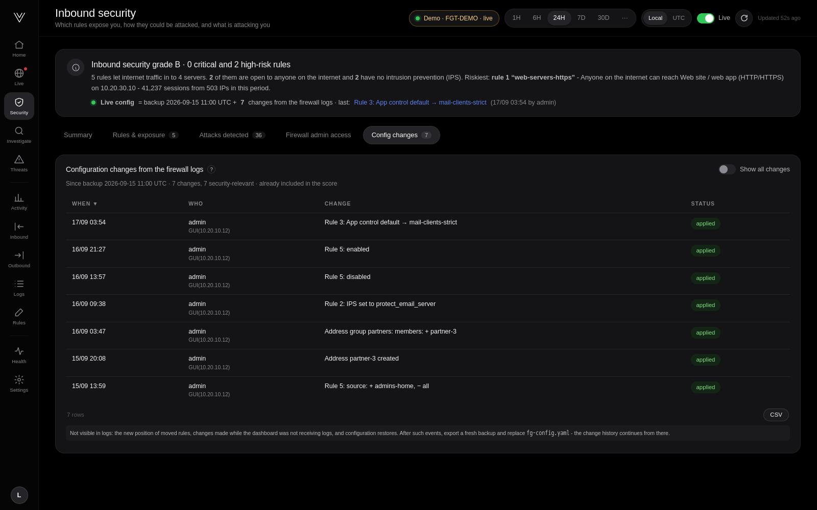 Configuration changes